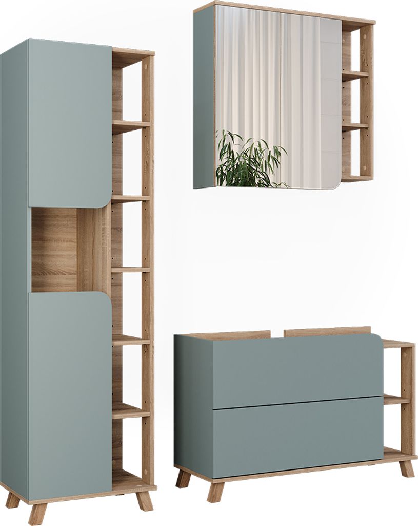 Badmöbel-Set Vicco Karen Sonoma/Blau 3 Teile, Model 55437