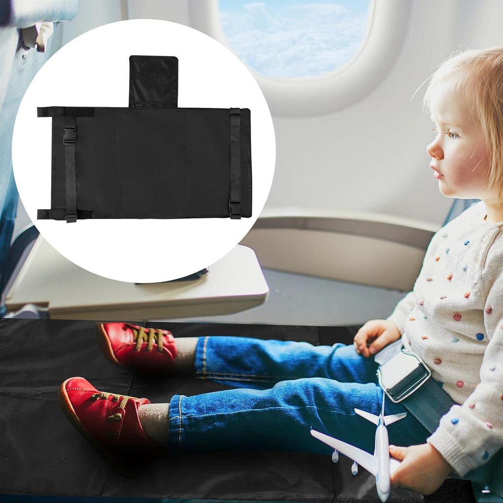 Flugzeug Fußstütze Kinderhängematte - Rutschfest Faltbar 75 x 42 cm - Sitzverlängerung und Druckknopfverschluss - Für Kleine Kinder auf Flugre...