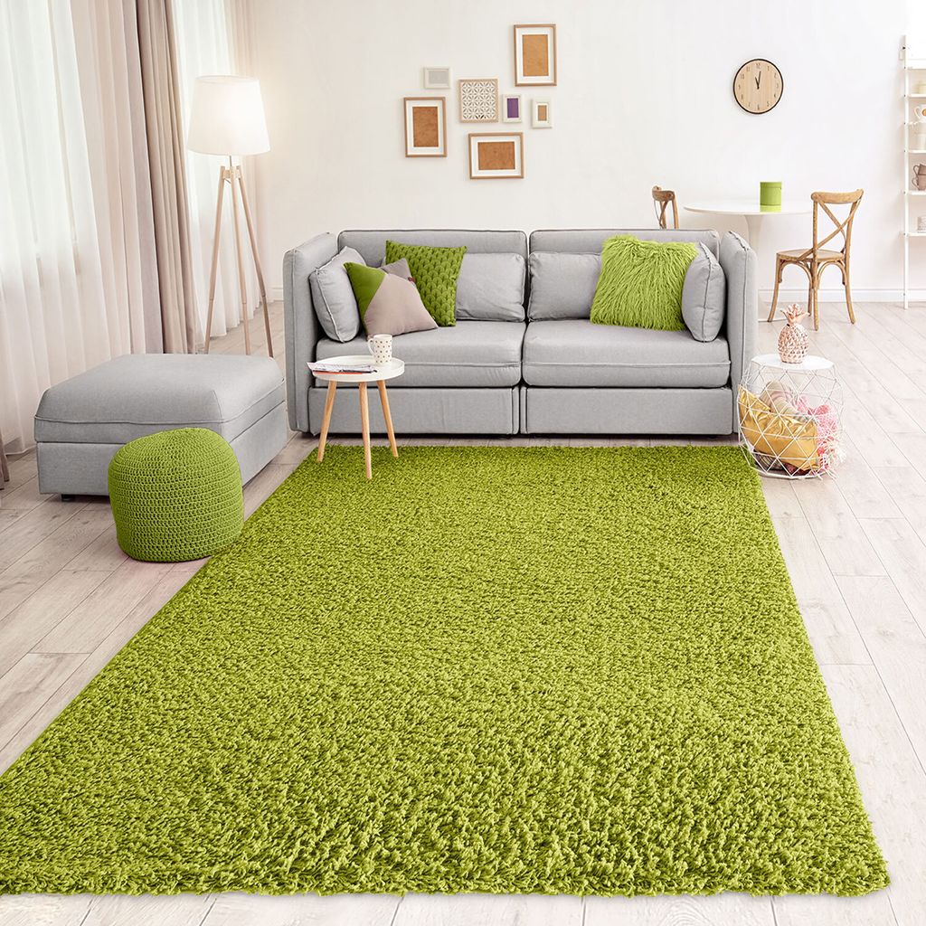 Teppich Prime Shaggy Hochflor Langflor Einfarbig Modern Grün für Wohnzimmer, Schlafzimmer, küche
