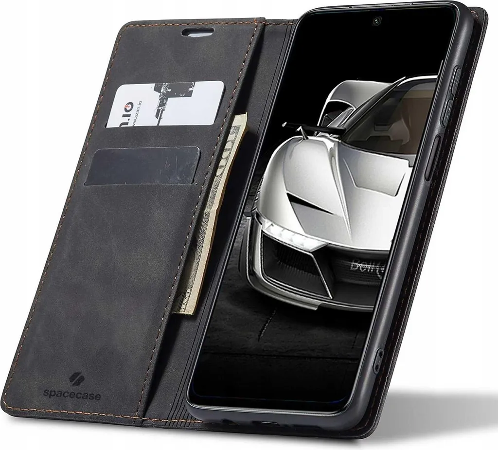 Custodia per telefono con patta SPACECASE Wallet per Xiaomi Mi Note 9S/9 Pro Nero