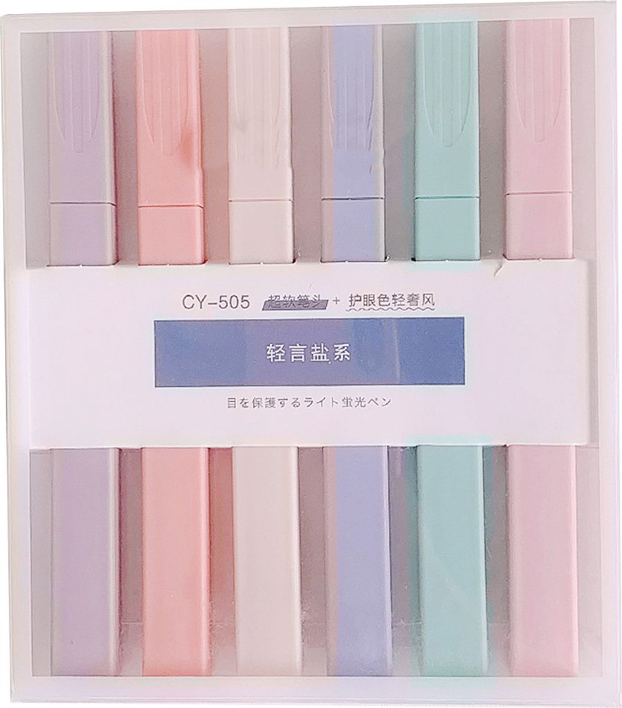 6pcs Highlighter Stift sanfte Farbe Neigung Kopf glattes Schreiben fließend 6-Farben Fluoreszenzmarker Schülern Schrein täglich Gebrauch-A