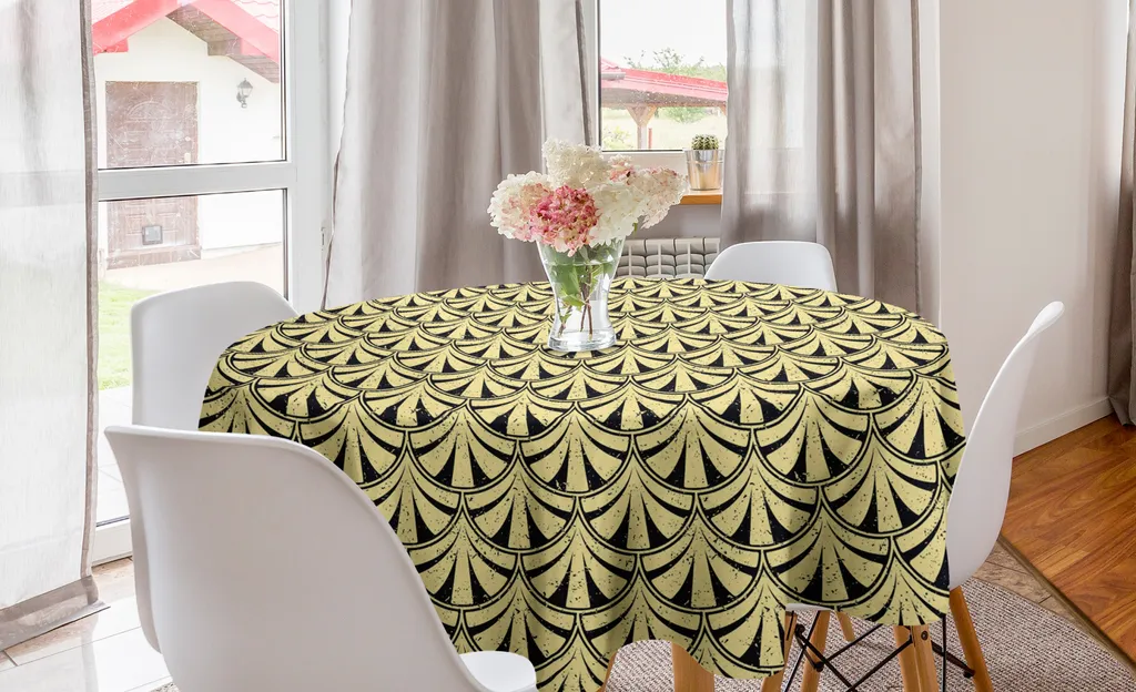 ABAKUHAUS Tovaglia rotonda moderna, stile grunge royal retrò, tovaglia circolare per sala da pranzo e cucina, 150 cm, giallo pallido e nero