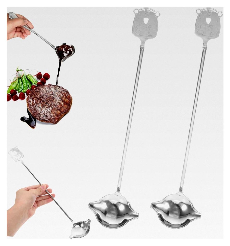 2 Stück Soßenlöffel aus Edelstahl für elegante Tischdekoration und präzises Servieren