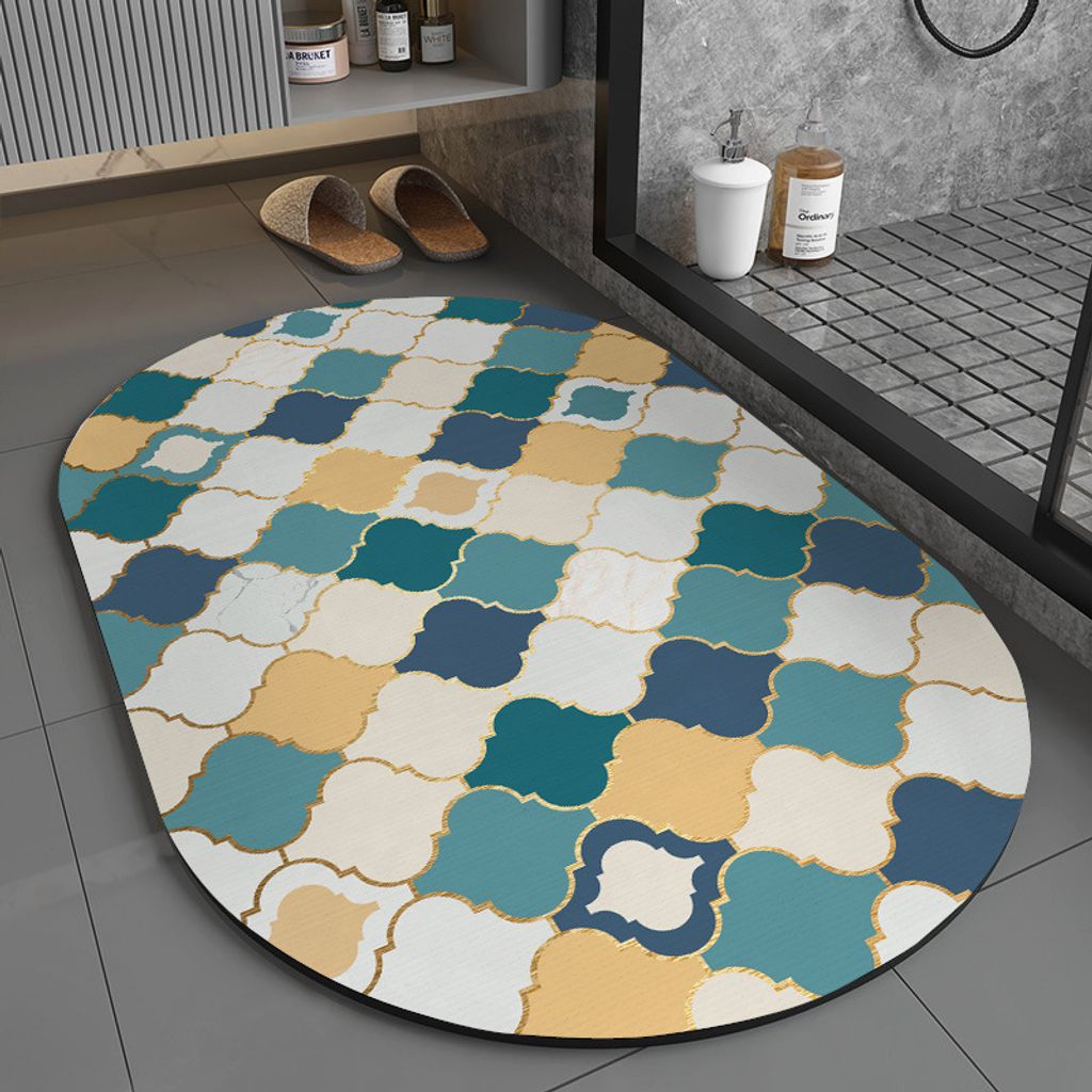 Oval Böhmischen Muster Badezimmer Matten Ethno-Sti Muster Badematten Saugfähige Rutschfest Badezimmer Matten, Größe: 40x60 cm, Style 7