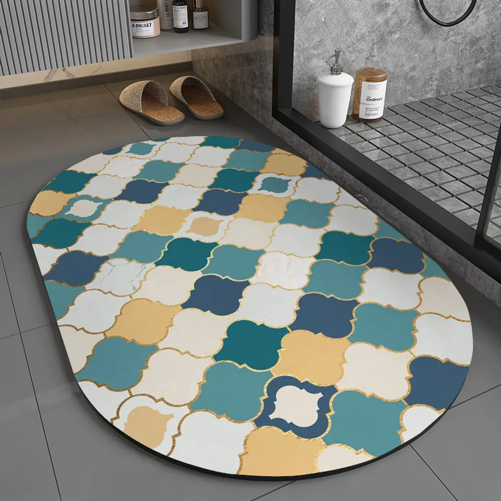 Tappetini da bagno ovali con motivo bohémien Tappetini da bagno con motivo etnico Tappetini da bagno assorbenti e antiscivolo, dimensioni: 50x80 cm, stile 7