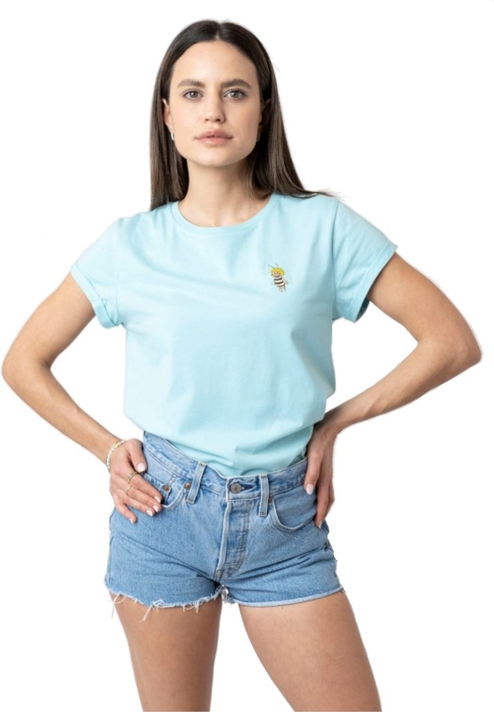 Bavarian Caps Damen Motiv T-Shirt , Biene Maja - Hellblau, M