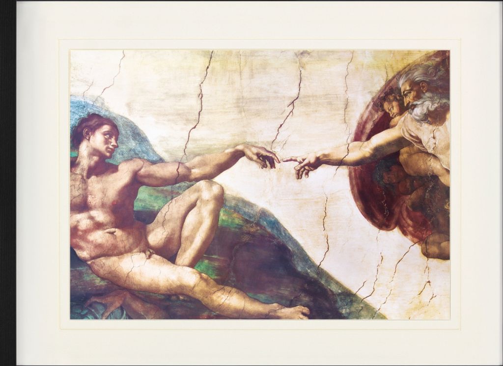 Michelangelo Buonarroti Gerahmtes Bild Mit Edlem Passepartout | Wand-Bilder | Im Bilderrahmen - Die Erschaffung Adams, 1508-1512 (60 x 80 cm)