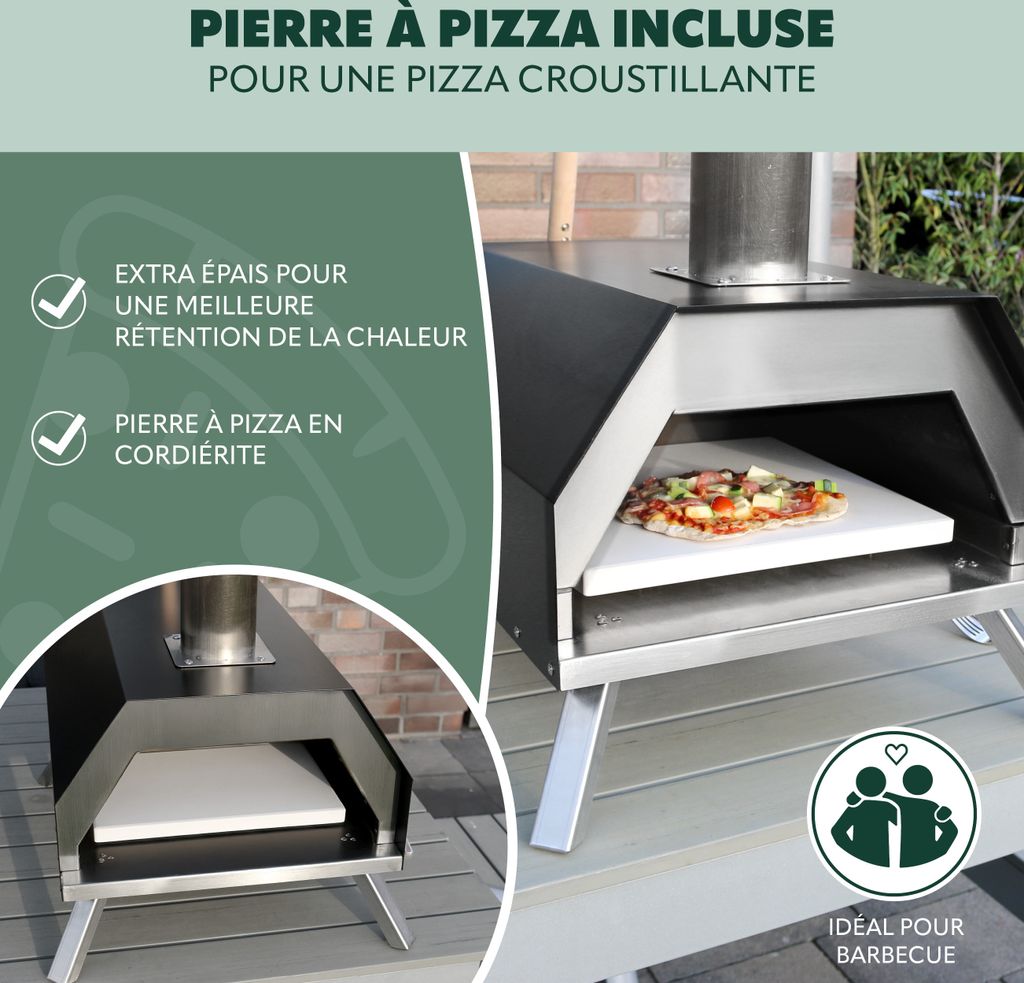 Four à Pizza TAINO En Acier Inoxydable Avec Pierre Cordiérite - Boîte Barbecue Gaz/Charbon, Pelle Et Thermomètre Inclus, Cuisson Italienne Parfaite