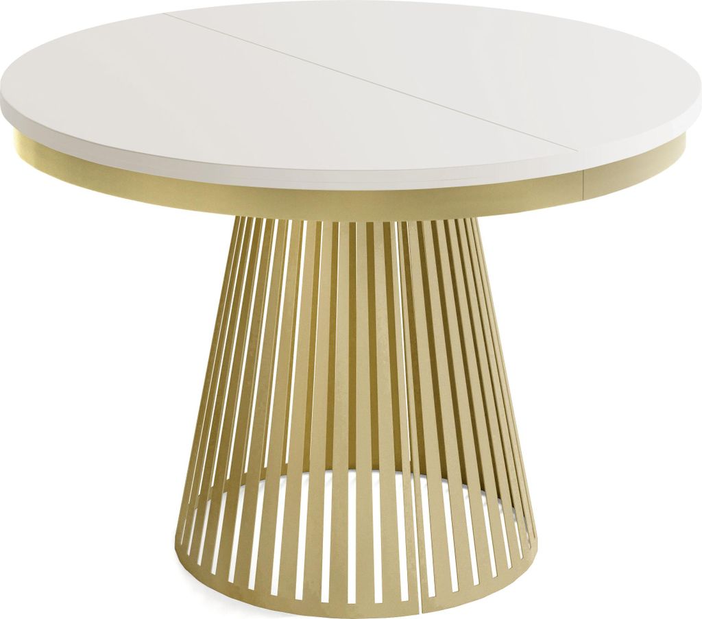 Esstisch Rund Ausziehbar mit Lamellen im Loft-Stil – 120 bis 200 cm – Industrieller Tisch mit Metallbeinen in Gold, Platzsparend für Wohnzimme...