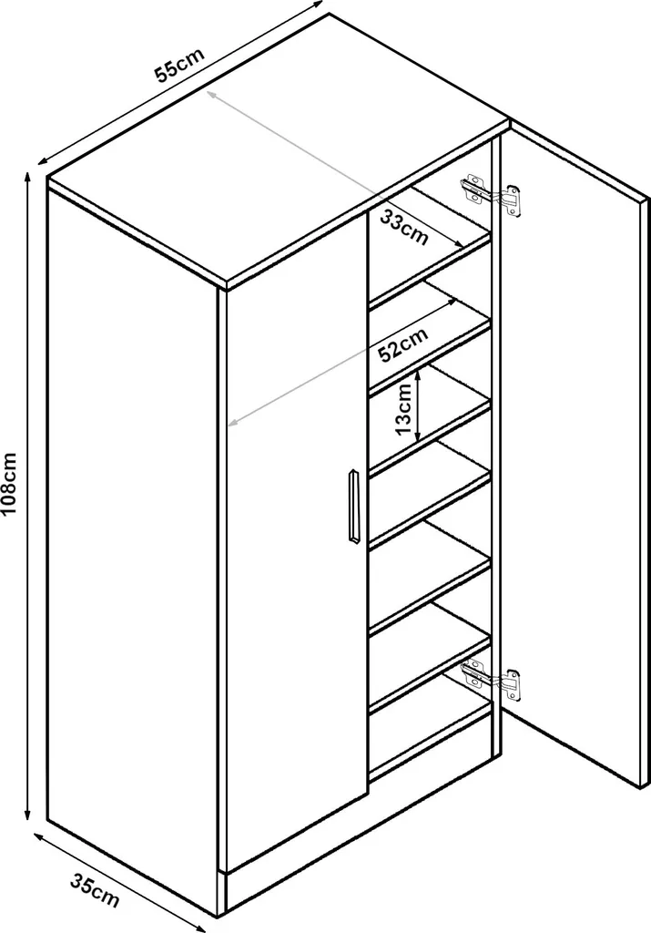 Armoire à chaussures Notribontaa anthracite avec 7 étagères 108x55x35 cm