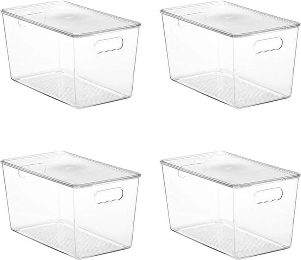 Unyqoos Set aus vier transparenten Aufbewahrungsboxen mit Deckel für Küche und Bad