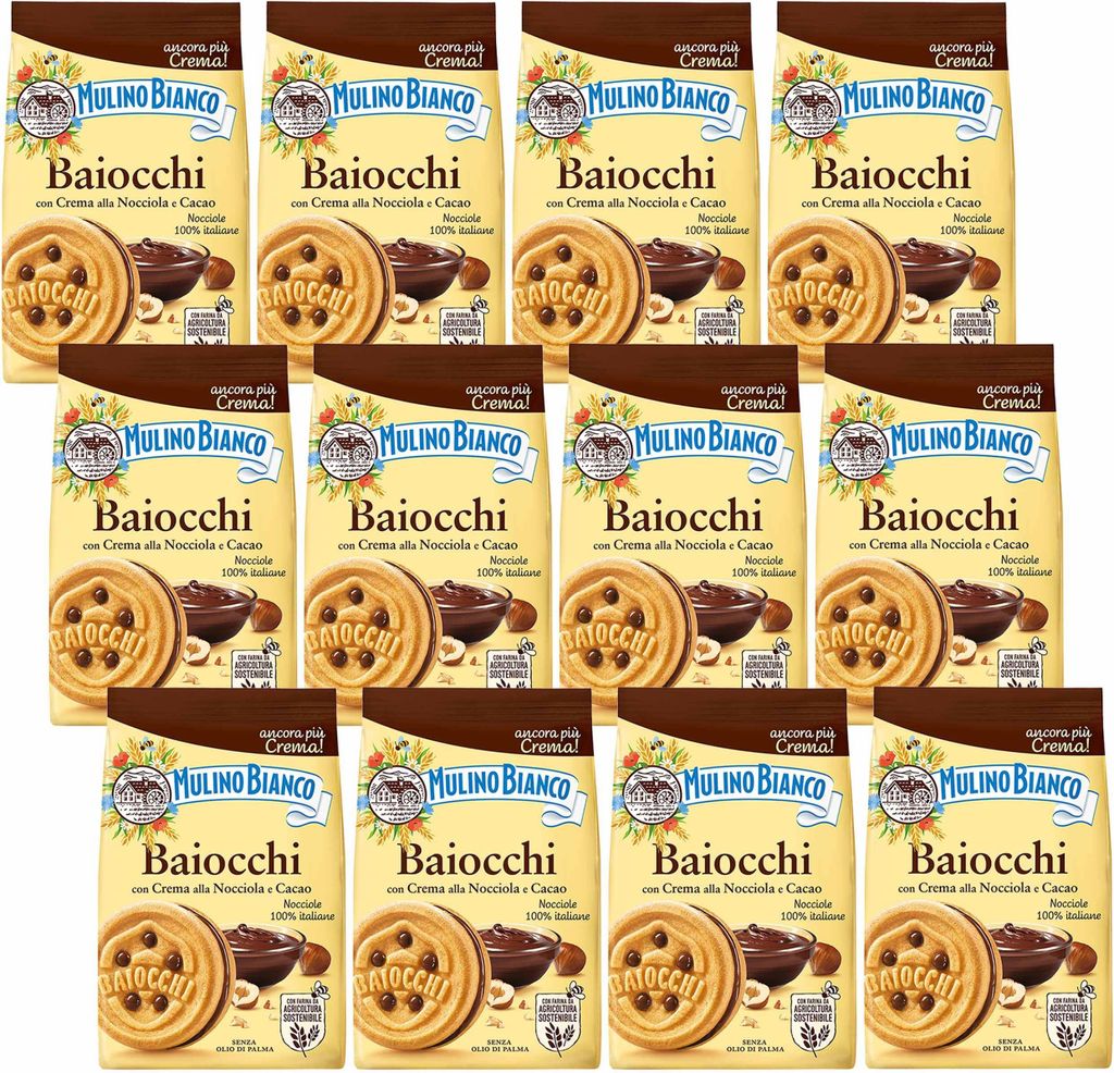 MULINO BIANCO Baiocchi - Mürbeteiggebäck mit Haselnusscreme und Kakao 260g (Kakao, x12)