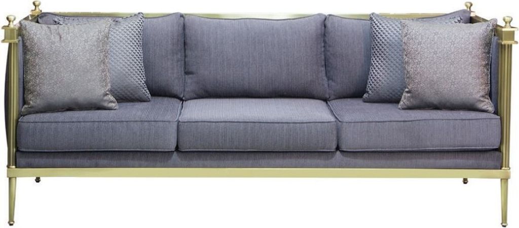 Casa Padrino Luxus Sofa Blau / Matt Gold 224 x 80 x H. 88 cm - Wohnzimmer Sofa - Hotel Sofa - Wohnzimmer Möbel - Wohnzimmer Einrichtung - Hotel M...