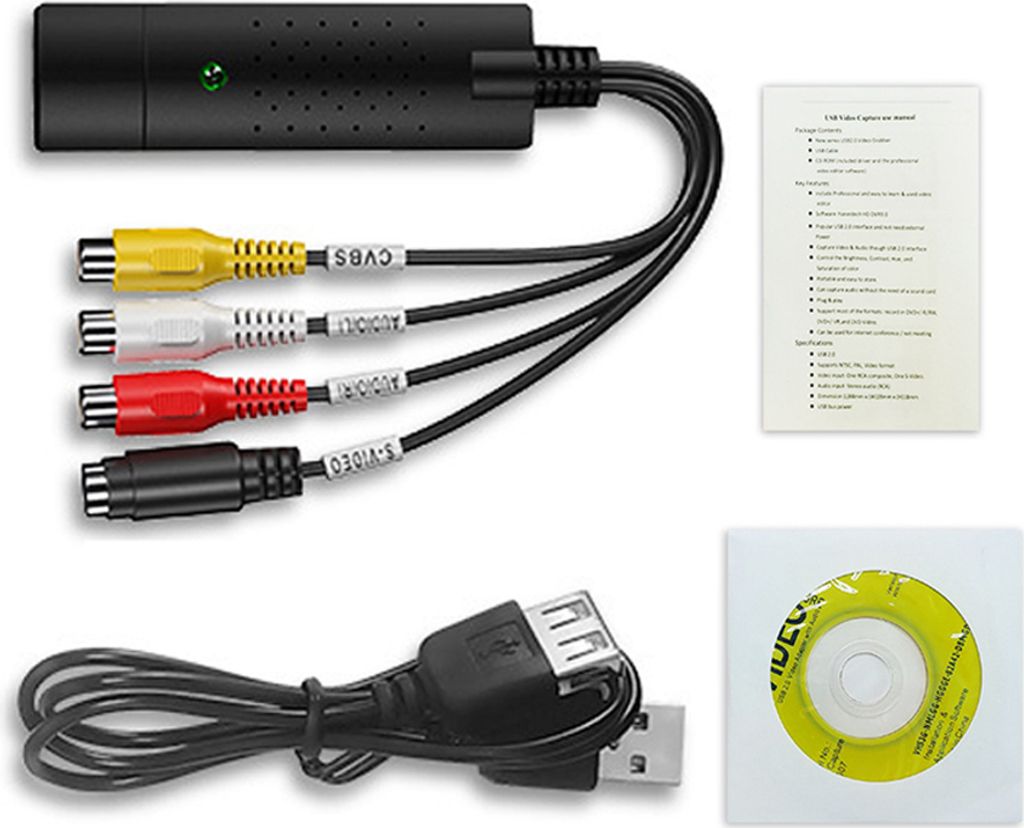 VHS-Digital-Konverter USB 2.0 Videokonverter Audioaufnahmekarte VHS-Box VHS-Videorecorder TV-Digital-Konverter Unterstützt Windows 7/8/10