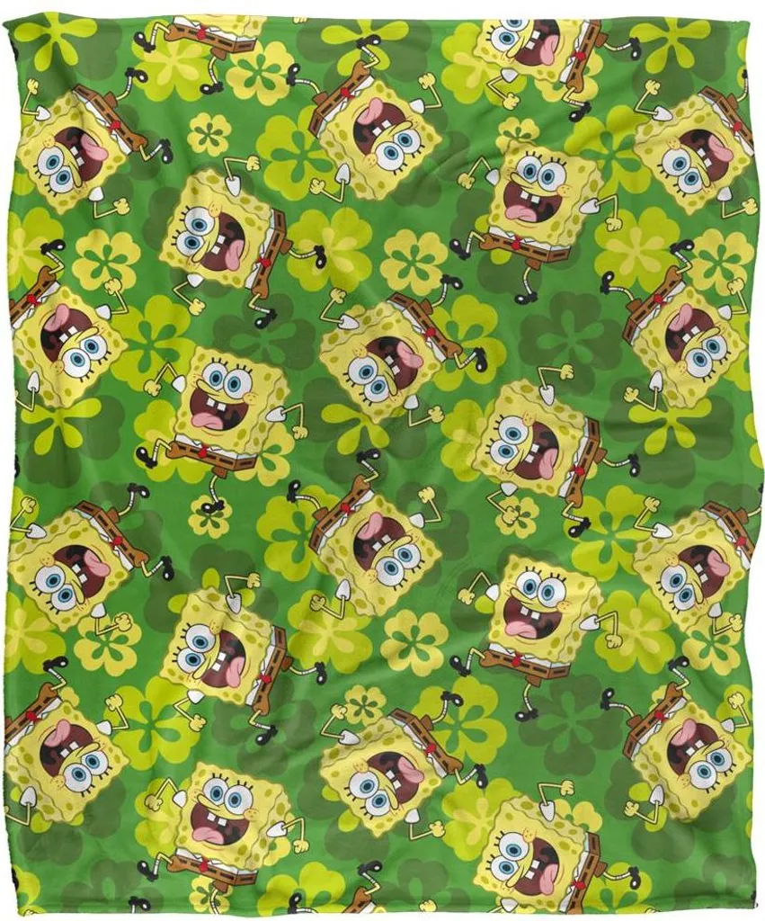 Plaid Bob l'Éponge Doux Couverture à Motifs Saint Patrick TV24074 Vert Jaune