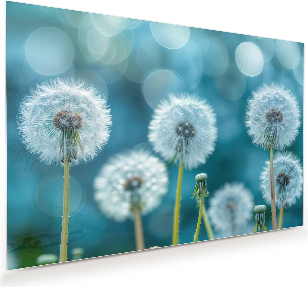 Glasbild 90x60cm in XXL für Wohnzimmer, Schlafzimmer Motiv Löwenzahnwiese