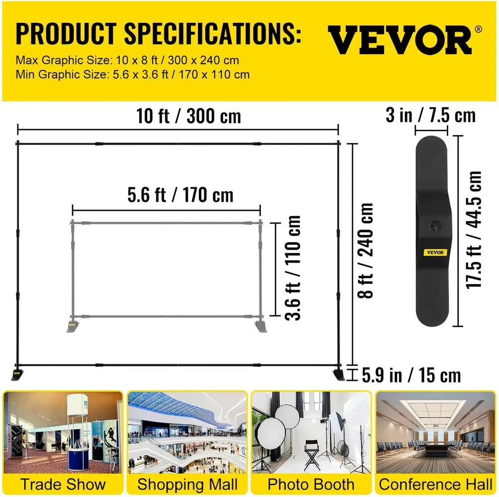 Support Télescopique Largeur Variable 3m pour Bannière avec Sac Inclus