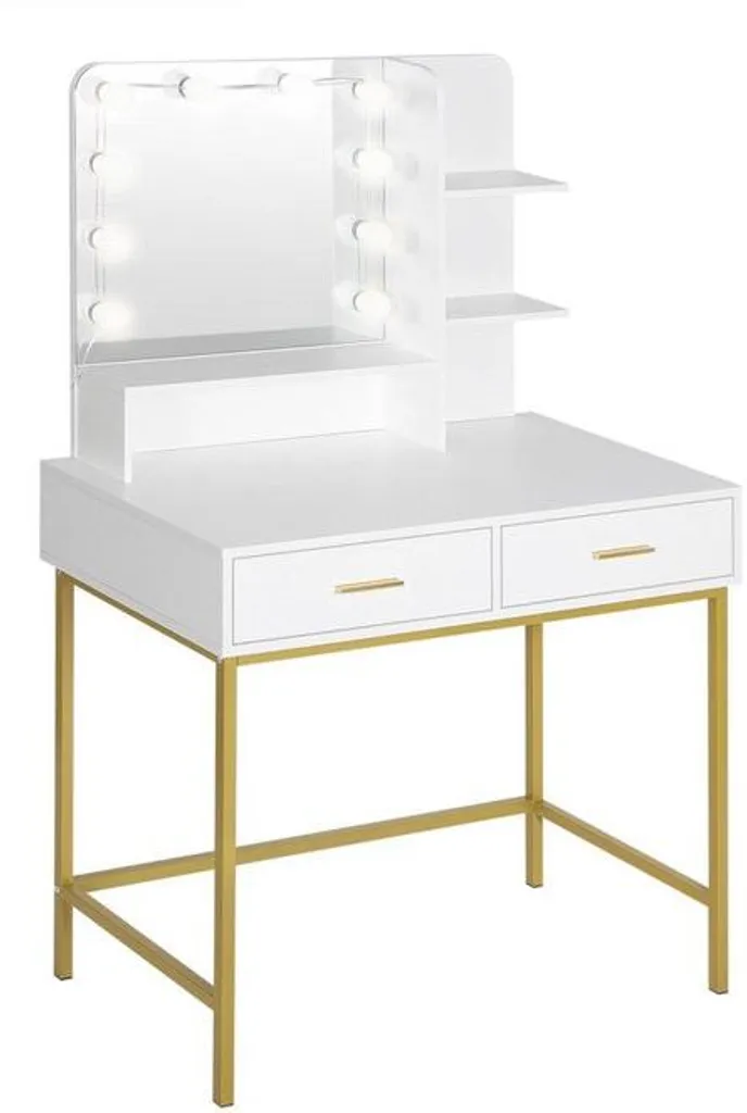 Meuble coiffeuse blanche bois avec miroir lumineux LED - Style scandinave