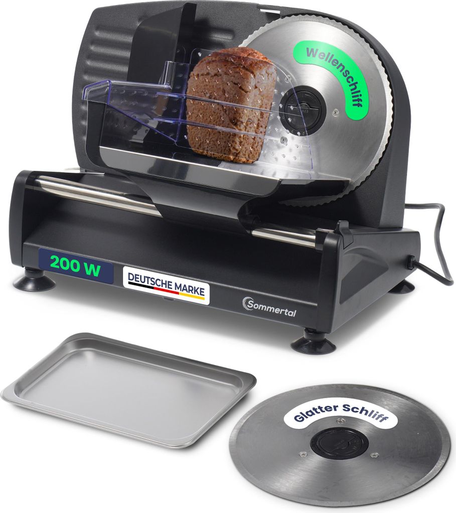 Sommertal Allesschneider AS190 DUAL 200 W Edelstahlmesser mit Wellenschliff und glatten Schliff, platzsparend, elektrische Schneidemaschine Brotsch...