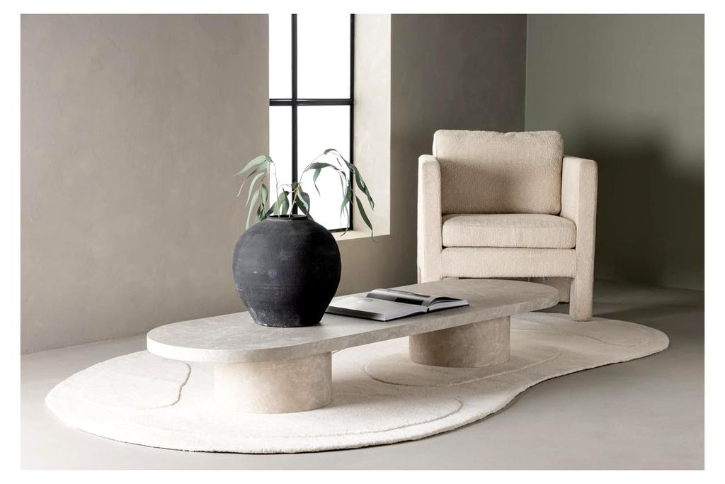 Couchtisch Narvik 25x190x60cm - Wohnzimmertisch in beige Marmor Optik