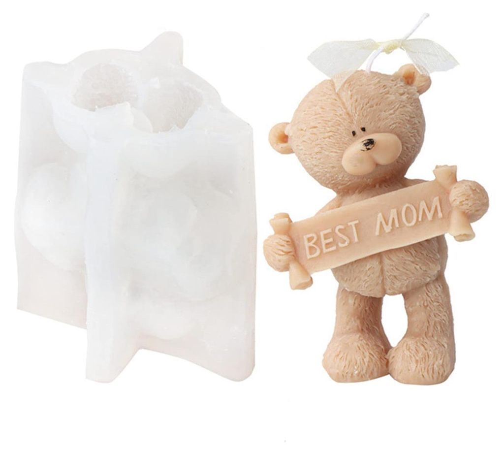 Silikon-Bärenform für Kerzen, Fondant, Tortendekorationen, Schokolade, Seife, Gips, Sojawachs, Epoxidharz, Bastelarbeiten und Geschenke (BESTE MAMA)