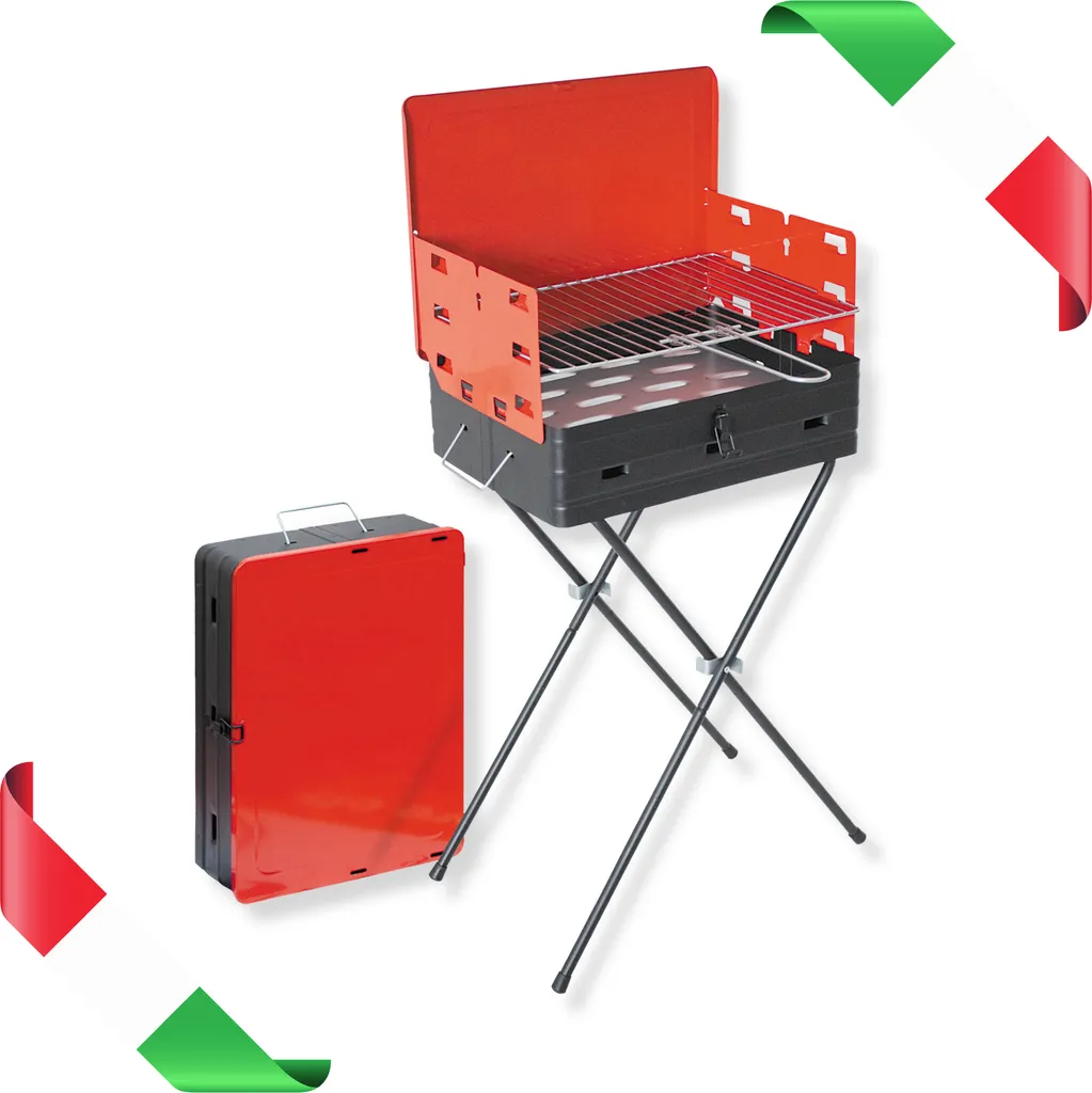 Barbecue charbon de bois portable en acier peint avec grille réglable