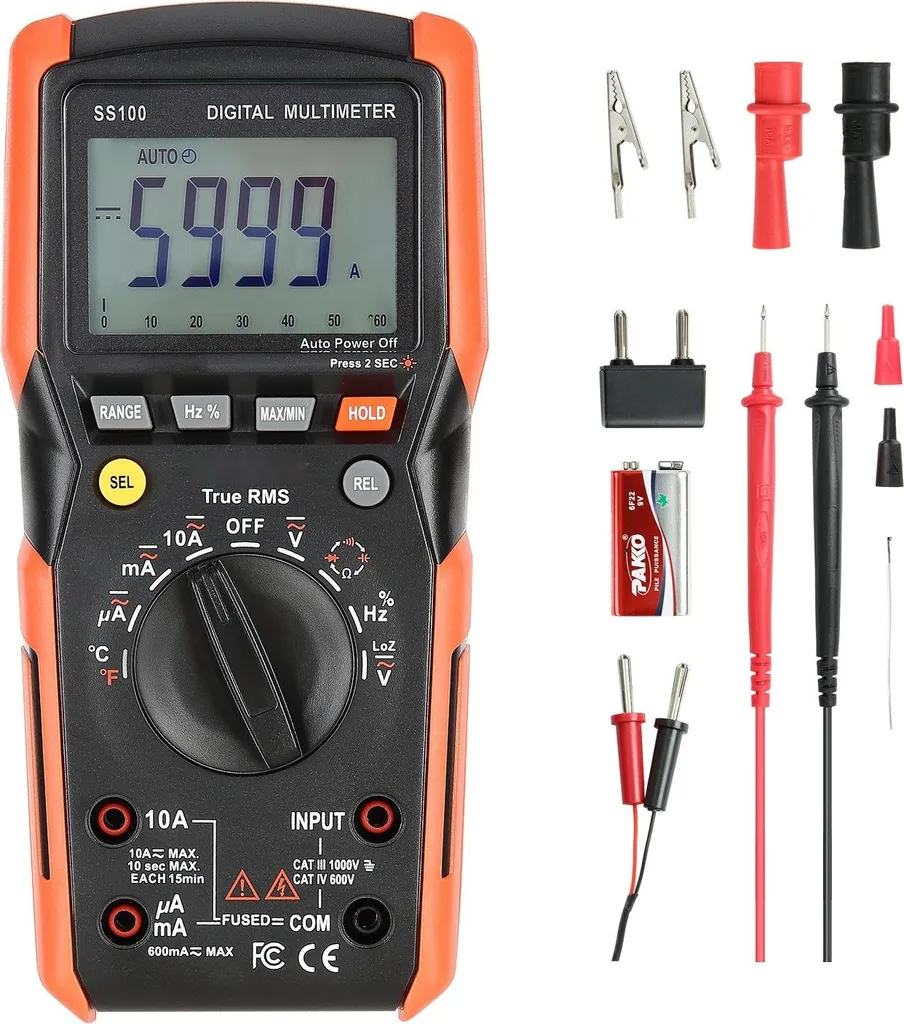 Multimètre TRMS à grand écran 6000 Counts pour tension AC/DC et Diodes