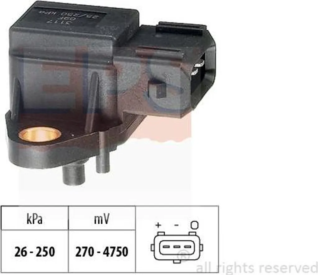 EPS 1.993.117 Sensore di pressione dell'aria, regolazione dell'altezza OE 13622246977 compatibile con 3er E46, 5er E39, 7er E38, X5, Freelander, Range Rover, Omega
