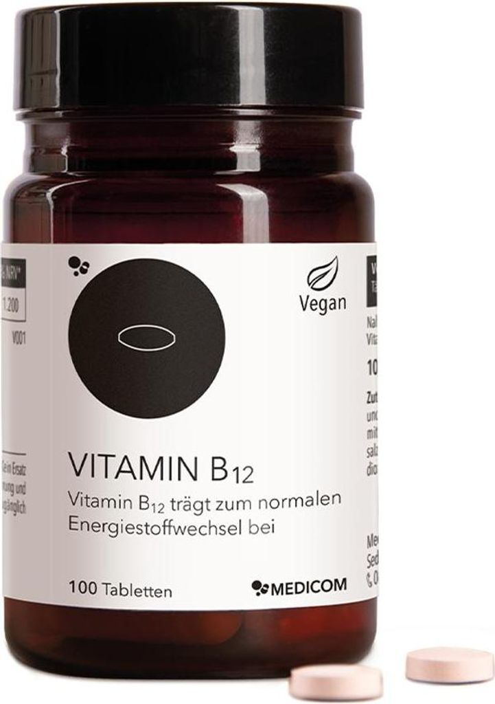 Medicom Vitamin B12 Tabletten mit 30 μg Vitamin B12, 100 Kapseln mit für Energie und Nervengesundheit
