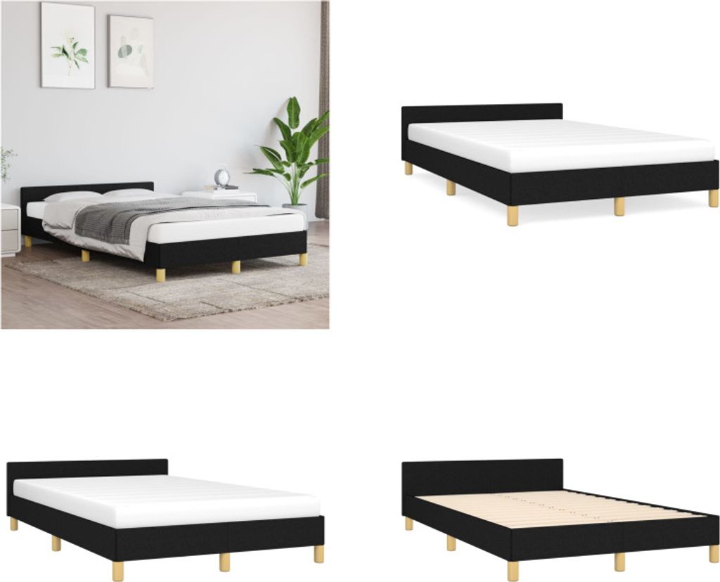 vidaXL Bettgestell mit Kopfteil Schwarz 120x200 cm Stoff - Bettgestell Mit Kopfteil - Bettgestelle Mit Kopfteil - Bettgestell - Bett Mit Kopfteil