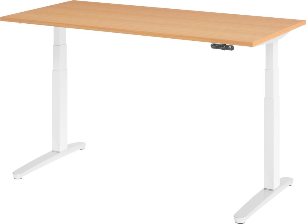 bümö Schreibtisch elektrisch XBHM - Nachbildung: Buche, Größe: 160 x 80 cm, Gestell: Weiß/Alu poliert