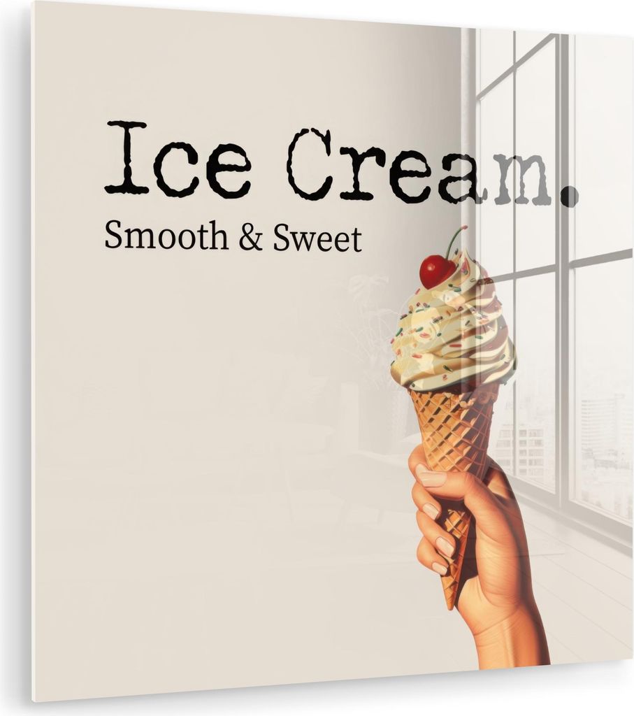 MuchoWow Glasbilder - Bilder auf Wandbild - Foto auf Glas Speiseeis - Softeis - Bunt - Kirsche 30x30 cm Wanddekoration aus Glas - Acrylglasbild - A...