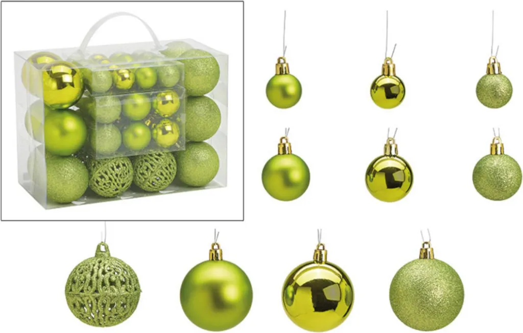 Boules de Noël vertes incassables Ø 3-6 cm avec attaches lot de 50 pcs