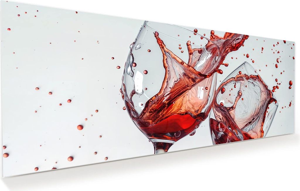 Glasbild 150x60cm in XXL für Wohnzimmer, Schlafzimmer Motiv Weinkelchplätschern