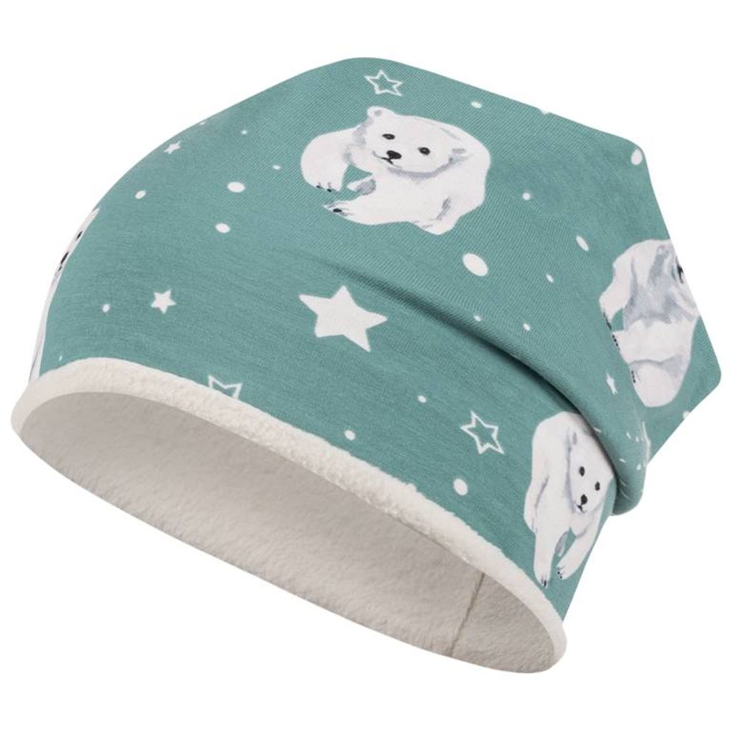 Wintermütze Jungen Mädchen gefüttert Kindermütze Beanie Bären Allover, Gr. 50-52, Grün