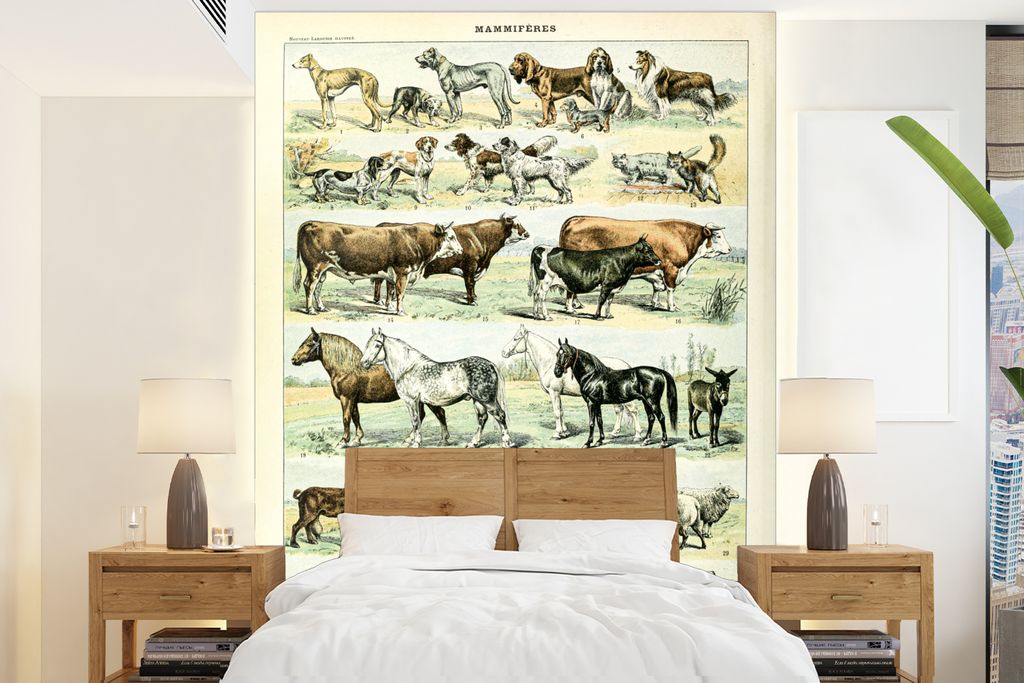MuchoWow Fototapete für Wohnzimmer oder Schlafzimmer Wandtapete Vinyl Motivtapete Tiere - Pferde - Illustration - Vintage - Adolphe Millot - 175...