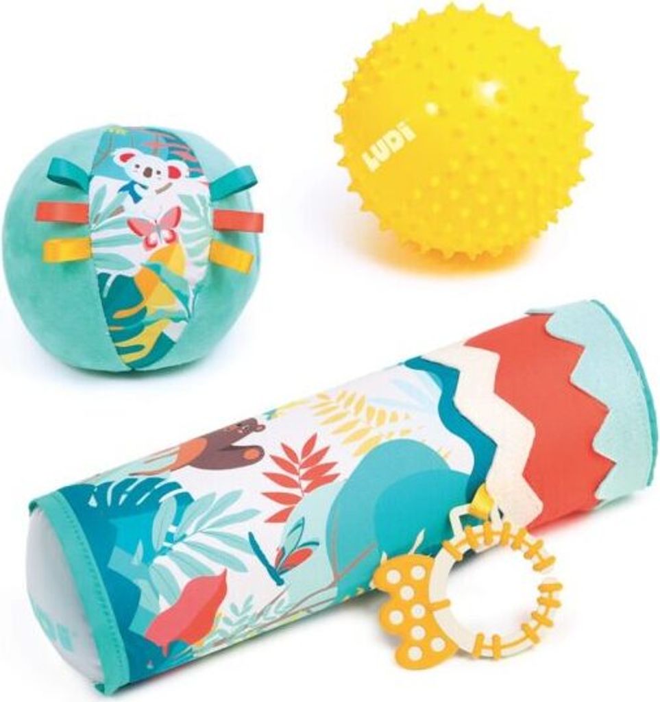 LUDI Sensory Spielzeugset für Kleinkinder Roller und 2 Bälle