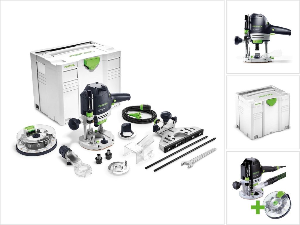 Festool OF 1400 EBQ-PLUS Oberfräse 1400W 70mm Hub ( 574398 ) + Zubehör + Box-OF-S 8/10x HW Fräser Box 10 tlg. + Systainer