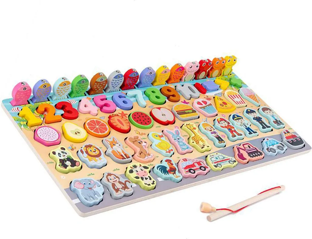 Puzzle chiffres bois 7 en 1 éducatif aux teintes douces pour enfant