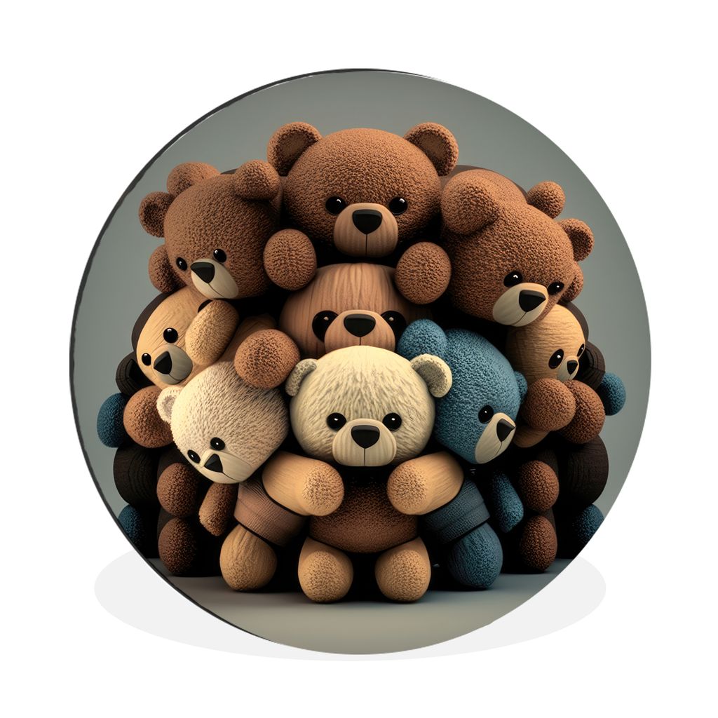 MuchoWow Aluminium Wandkreis Teddybär - Teddy - Braun - Design - Jungen - Mädchen Ø 30 cm Wanddeko Modern Wohnzimmer - Wand Bild - Wohnzimmer ...