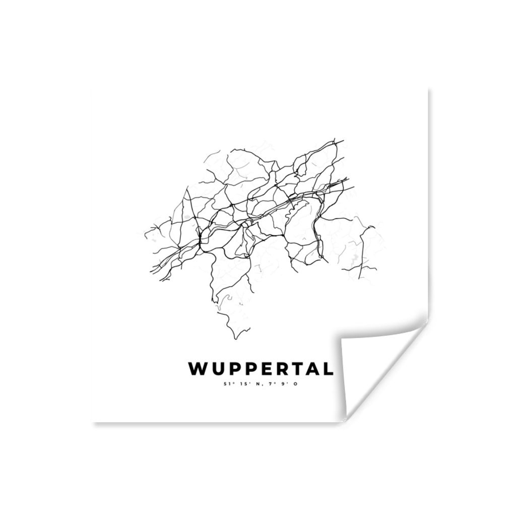 MuchoWow Poster Stadtplan - Deutschland - Schwarz-weiß - Wuppertal - Karte 50x50 cm - Wohnzimmerdekoration
