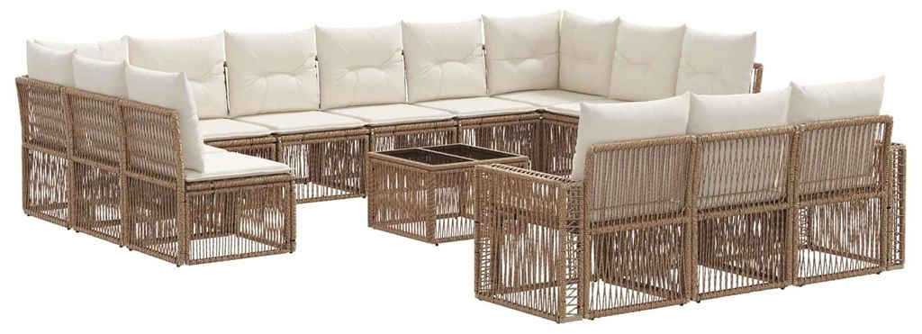Gartensofa-set 14 pcs Beige und Cremeweiß Poly-Rattan