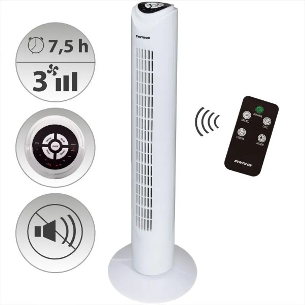 Syntrox Ventilatore a Colonna Bianco: Design Moderno e Telecomando Digitale