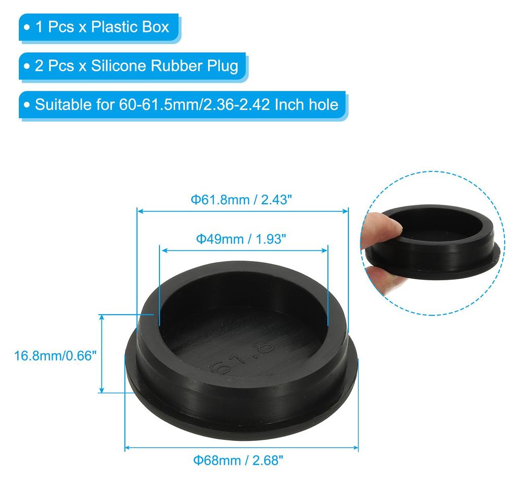 2 Stš¹ck Gummistopfen Lochstopfen Weiche Flexible Stopfen Silikonstopfen mit Box fš¹r 60-61.5 Loch, Schwarz