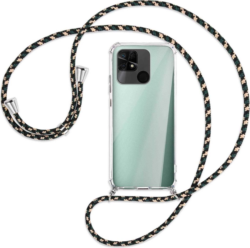 Handykette Backcover-Schutzhülle mit Band (Metall silberfarben) für Xiaomi Redmi 10C - camouflage