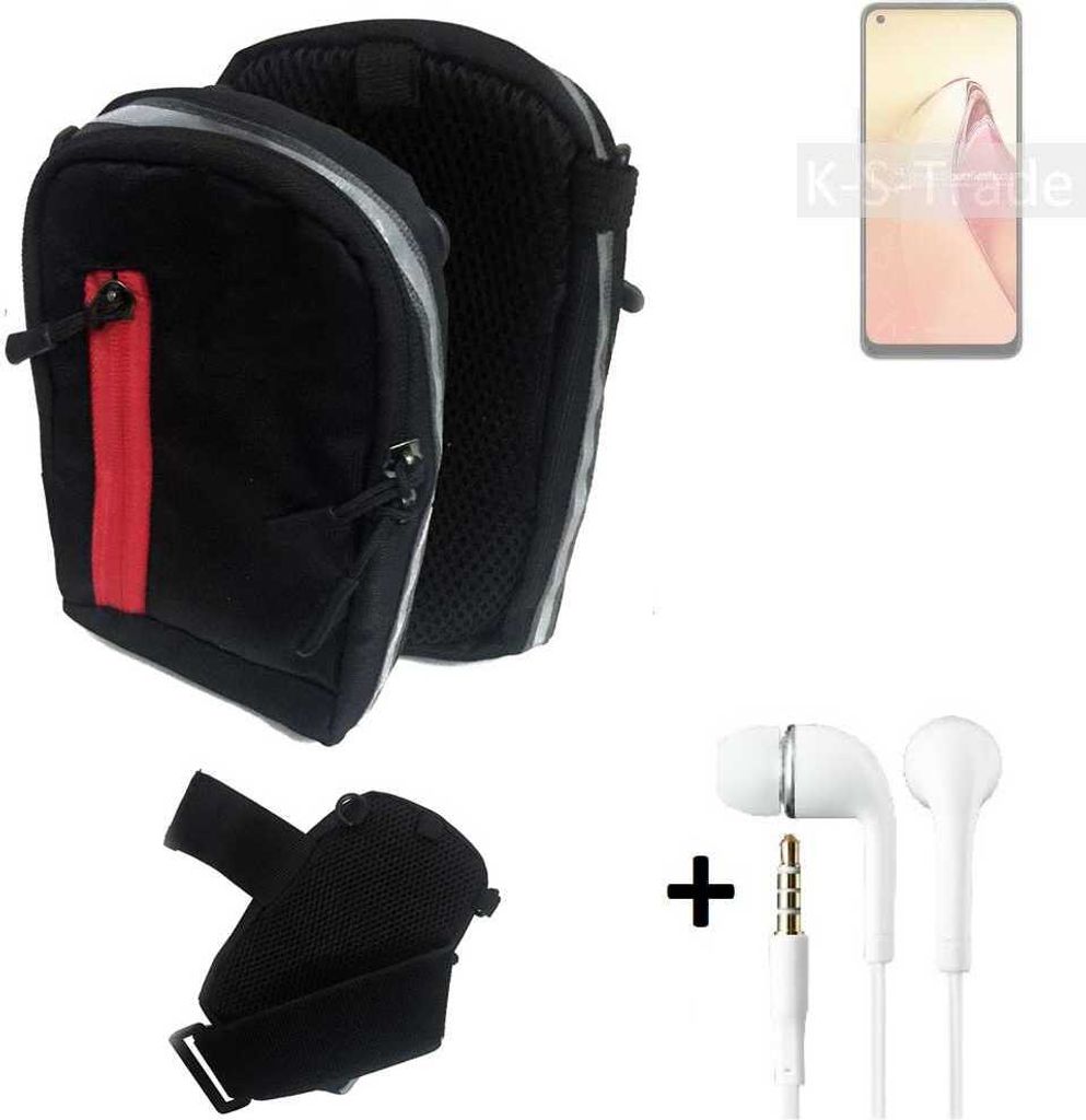 K-S-Trade Outdoor Gürteltasche Holster Umhängetasche + Kopfhörer kompatibel mit Oppo Reno8 schwarz Handy Tasche Case travelbag Schutzhülle