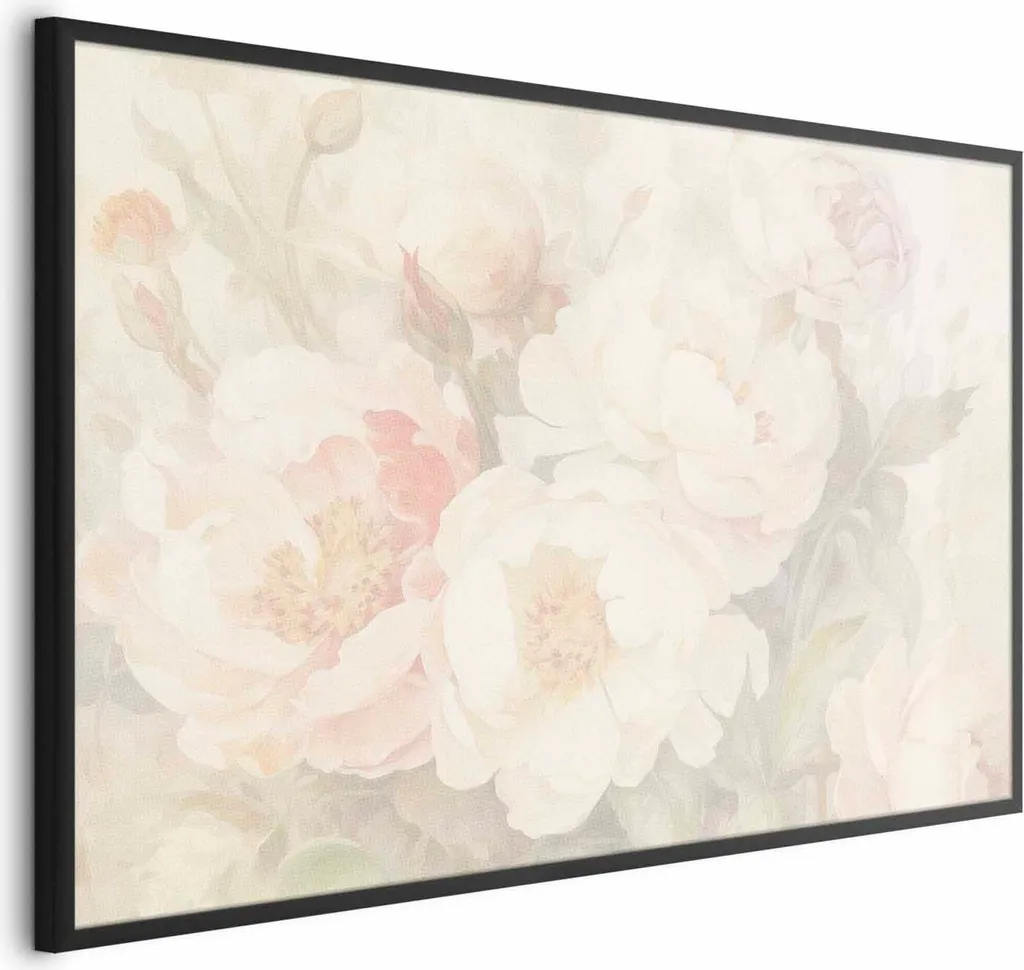 Stampa Peonie Nebbiose 60x40 cm - Cornice Nera Qualità Galleria