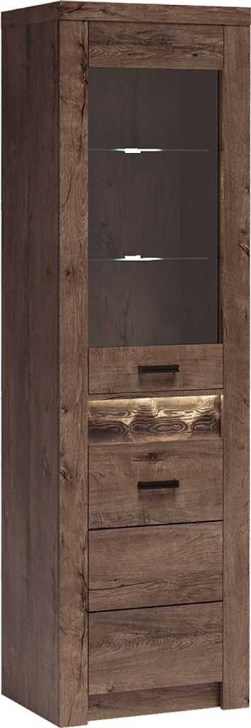 Vitrinenschrank modern in Esche dunkel mit LED Beleuchtung INGENIO-161
