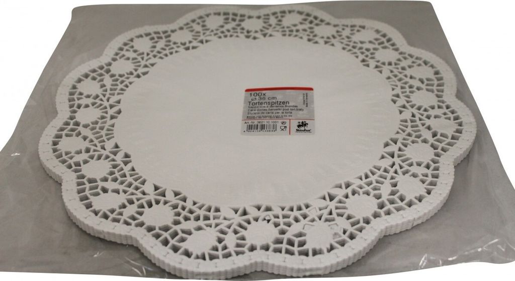 Demmler - Papier Tortenspitzen Unterlage Gebäck Rosendekor Weiß - Inhalt 100 Stück, Durchmesser ca. 36cm - 3621101001