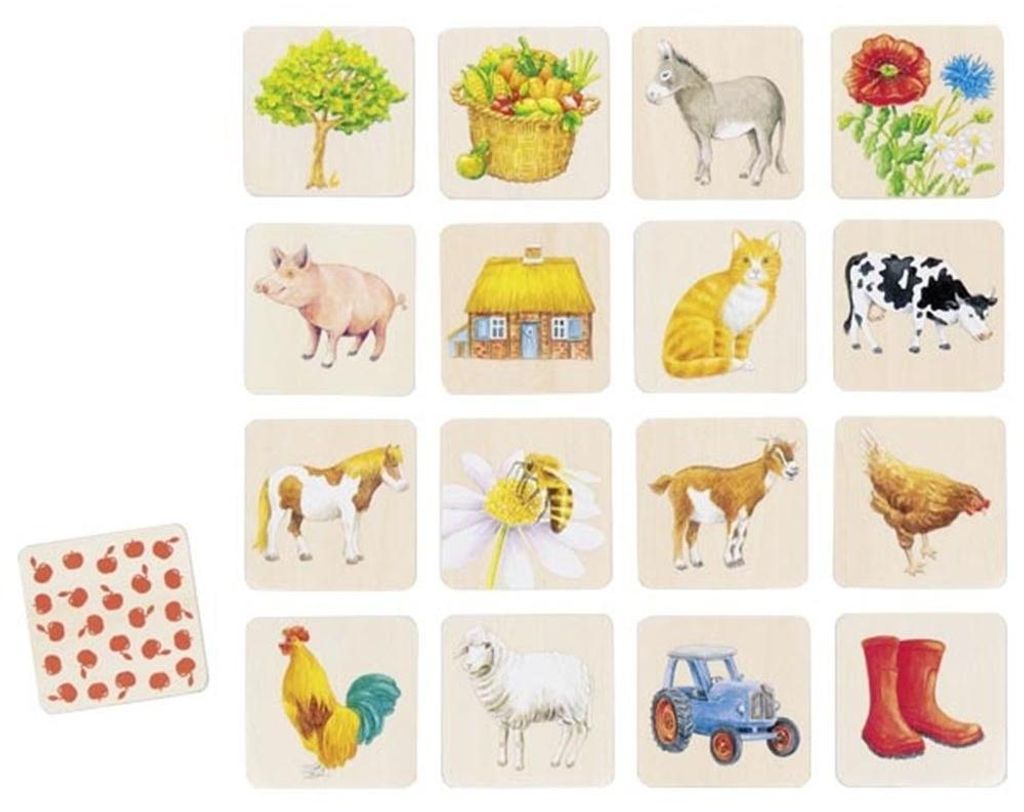Goki Memory Spiel Holz Bauernhof - Lernspiel für Kinder